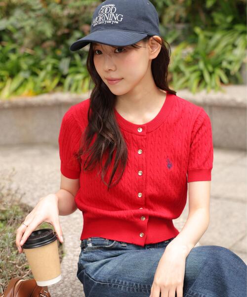 U.S. POLO ASSN.（ユーエスポロアッスン）の「◆【フリーズマート別注】U.S.POLO ASSN./ユーエスポロアッスン別注／金釦ケーブルカーディガン（ニット/セーター・レディース・ホワイト/ネイビー/レッド・FREE）」の22枚目の写真