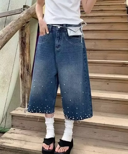 link lot(リンクロット)の「パール付きカットオフバギーデニム(デニムパンツ・メンズ・ブルー・M/L)」の7枚目の写真