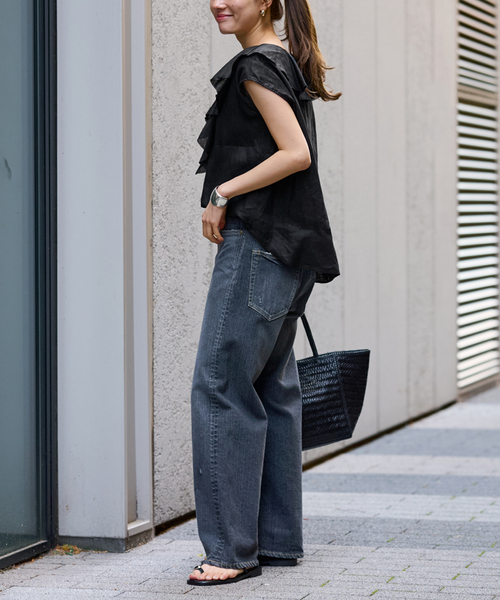 FRAMeWORK（フレームワーク）の「≪WEB限定 / 追加≫フレンチリネンフリルプルオーバー（シャツ/ブラウス・レディース・ブラック/ホワイト・FREE）」の4枚目の写真