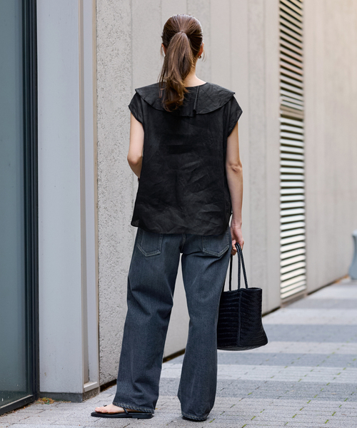 FRAMeWORK（フレームワーク）の「≪WEB限定 / 追加≫フレンチリネンフリルプルオーバー（シャツ/ブラウス・レディース・ブラック/ホワイト・FREE）」の5枚目の写真