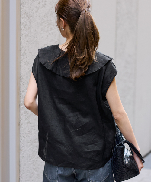 FRAMeWORK（フレームワーク）の「≪WEB限定 / 追加≫フレンチリネンフリルプルオーバー（シャツ/ブラウス・レディース・ブラック/ホワイト・FREE）」の15枚目の写真