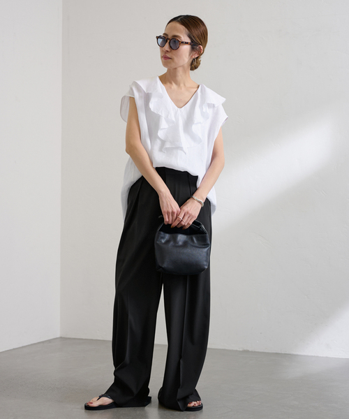 FRAMeWORK（フレームワーク）の「≪WEB限定 / 追加≫フレンチリネンフリルプルオーバー（シャツ/ブラウス・レディース・ブラック/ホワイト・FREE）」の19枚目の写真