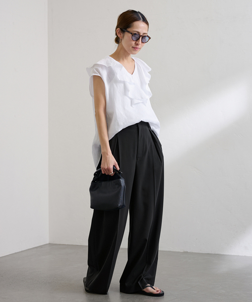 FRAMeWORK（フレームワーク）の「≪WEB限定 / 追加≫フレンチリネンフリルプルオーバー（シャツ/ブラウス・レディース・ブラック/ホワイト・FREE）」の20枚目の写真