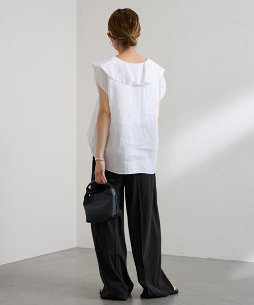 FRAMeWORK（フレームワーク）の「≪WEB限定 / 追加≫フレンチリネンフリルプルオーバー（シャツ/ブラウス・レディース・ブラック/ホワイト・FREE）」の21枚目の写真