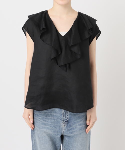 FRAMeWORK（フレームワーク）の「≪WEB限定 / 追加≫フレンチリネンフリルプルオーバー（シャツ/ブラウス・レディース・ブラック/ホワイト・FREE）」の9枚目の写真