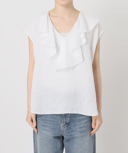 FRAMeWORK（フレームワーク）の「≪WEB限定 / 追加≫フレンチリネンフリルプルオーバー（シャツ/ブラウス・レディース・ブラック/ホワイト・FREE）」の11枚目の写真