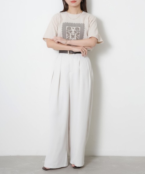 Riberry(リベリー)の「レースデザイン発砲プリント半袖Tシャツ(Tシャツ/カットソー・レディース・チャコールグレー/杢グレー/アイボリー/ベージュ・FREE)」の11枚目の写真
