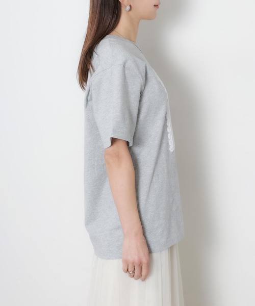 Riberry(リベリー)の「レースデザイン発砲プリント半袖Tシャツ(Tシャツ/カットソー・レディース・チャコールグレー/杢グレー/アイボリー/ベージュ・FREE)」の8枚目の写真