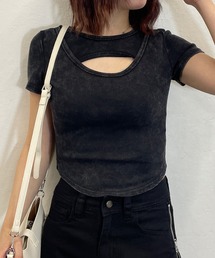 胸カットオフ リブクロップドTシャツ