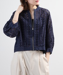 BRODIAEA（ブローディア）の「BRODIAEA コットンレースジップジャケット 半端袖（ブルゾン）」