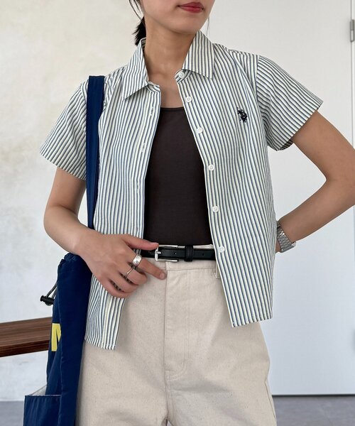 U.S. POLO ASSN.(ユーエスポロアッスン)の「シアサッカーミニシャツ(シャツ/ブラウス・レディース・イエロー/ネイビー/ホワイト/ブルー・FREE)」の1枚目の写真