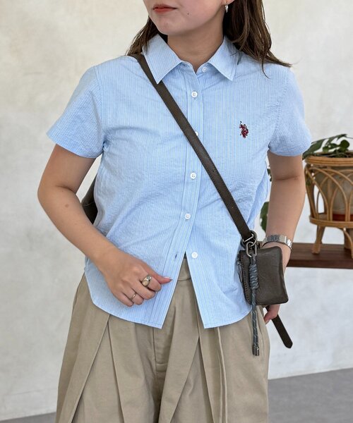 U.S. POLO ASSN.(ユーエスポロアッスン)の「シアサッカーミニシャツ(シャツ/ブラウス・レディース・イエロー/ネイビー/ホワイト/ブルー・FREE)」の4枚目の写真