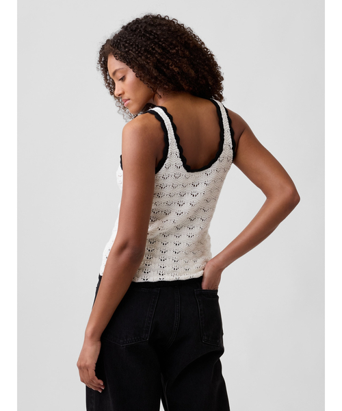 GAP(ギャップ)の「クロシェ スクープネック タンクトップ(ニット/セーター・レディース・ネイビー/ホワイト系その他/バーガンディー/ブラック×ホワイト・S/XS/XXS/XL/L/M)」の7枚目の写真