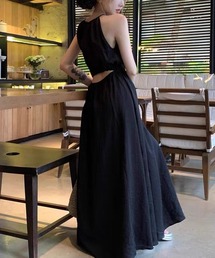 shopnikoniko（ショップニコニコ）の「ロングワンピース ノースリーブ 夏 ロング丈 バックオープン ホルターネック ワンピース（ワンピース）」
