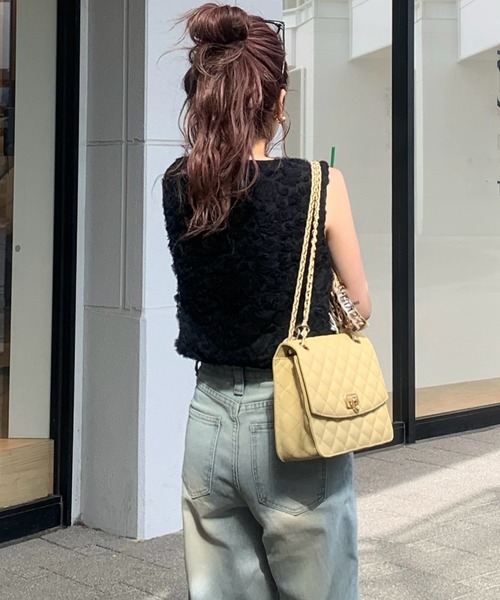 junoah(ジュノア)の「フラワーモチーフチュールノースリーブトップス(Tシャツ/カットソー・レディース・ブラック/ピンク/アイボリー・SMALL/MEDIUM/X-LARGE/LARGE)」の6枚目の写真