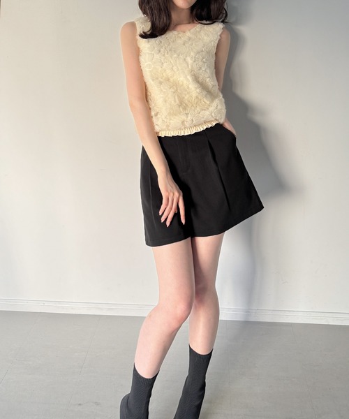 junoah（ジュノア）の「フラワーモチーフチュールノースリーブトップス（Tシャツ/カットソー・レディース・ブラック/ピンク/アイボリー・SMALL/MEDIUM/X-LARGE/LARGE）」の13枚目の写真