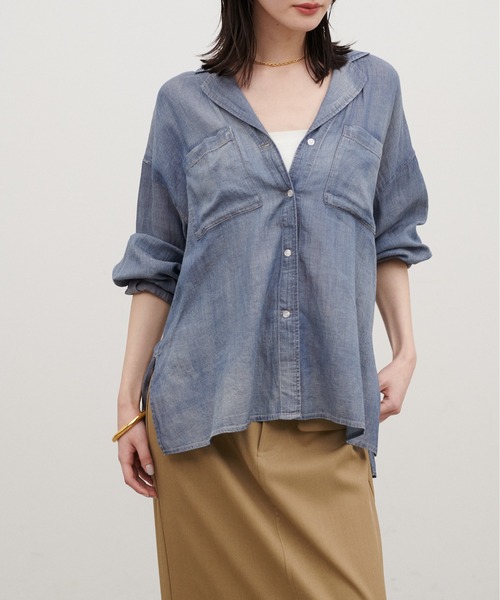 LARUTA（ラルータ）の「【LARUTA】［WEB限定］シアーデニム開襟シャツ（シャツ/ブラウス・レディース・ブルー/サックスブルー・MEDIUM）」の10枚目の写真