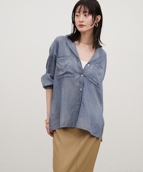 LARUTA（ラルータ）の「【LARUTA】［WEB限定］シアーデニム開襟シャツ（シャツ/ブラウス・レディース・ブルー/サックスブルー・MEDIUM）」の13枚目の写真