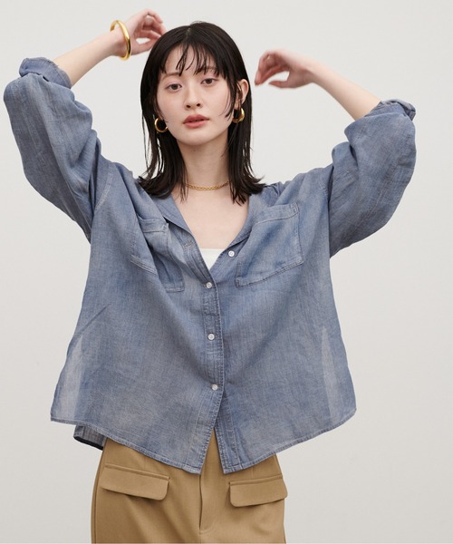 LARUTA（ラルータ）の「【LARUTA】［WEB限定］シアーデニム開襟シャツ（シャツ/ブラウス・レディース・ブルー/サックスブルー・MEDIUM）」の9枚目の写真