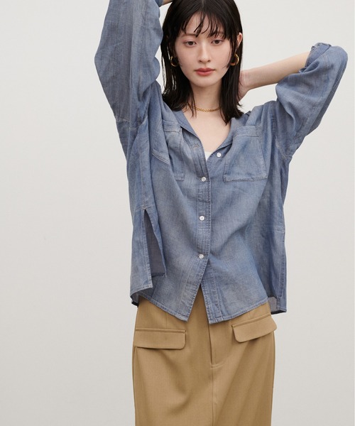 LARUTA（ラルータ）の「【LARUTA】［WEB限定］シアーデニム開襟シャツ（シャツ/ブラウス・レディース・ブルー/サックスブルー・MEDIUM）」の11枚目の写真