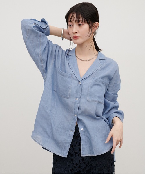 LARUTA（ラルータ）の「【LARUTA】［WEB限定］シアーデニム開襟シャツ（シャツ/ブラウス・レディース・ブルー/サックスブルー・MEDIUM）」の3枚目の写真