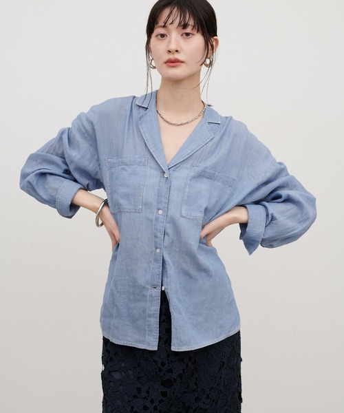 LARUTA（ラルータ）の「【LARUTA】［WEB限定］シアーデニム開襟シャツ（シャツ/ブラウス・レディース・ブルー/サックスブルー・MEDIUM）」の4枚目の写真