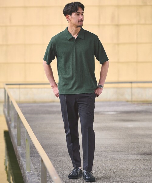 green label relaxing（グリーンレーベルリラクシング）の「【WEB限定】JUST fit ピケ パイル 半袖 ポロシャツ -吸水速乾・UVカット-（ポロシャツ・メンズ・ダークグリーン/ブラック/ネイビー/ダークグレー・M/S/XL/L）」の20枚目の写真