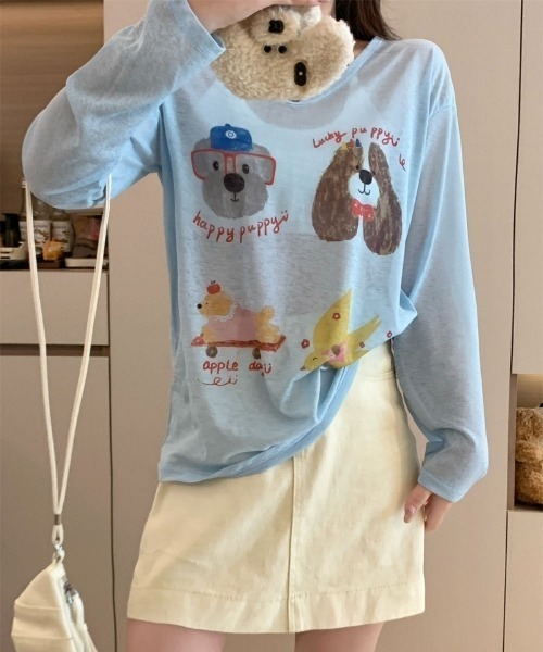 Ritzy(リッツィー)の「ドッグ&チーズプリントシアールーズロンT(Tシャツ/カットソー・レディース・ブルー/ピンク/ホワイト・FREE)」の2枚目の写真