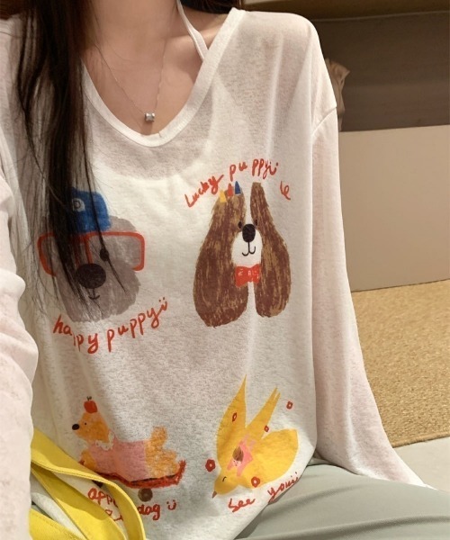 Ritzy(リッツィー)の「ドッグ&チーズプリントシアールーズロンT(Tシャツ/カットソー・レディース・ブルー/ピンク/ホワイト・FREE)」の6枚目の写真