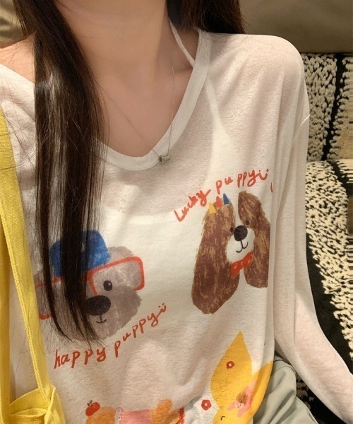 Ritzy(リッツィー)の「ドッグ&チーズプリントシアールーズロンT(Tシャツ/カットソー・レディース・ブルー/ピンク/ホワイト・FREE)」の7枚目の写真