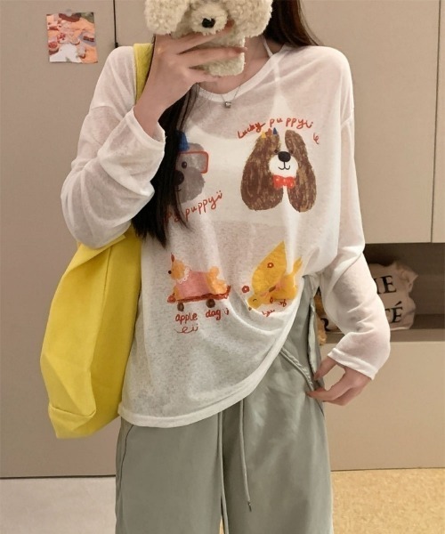 Ritzy(リッツィー)の「ドッグ&チーズプリントシアールーズロンT(Tシャツ/カットソー・レディース・ブルー/ピンク/ホワイト・FREE)」の8枚目の写真