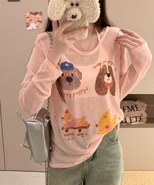 Ritzy(リッツィー)の「ドッグ&チーズプリントシアールーズロンT(Tシャツ/カットソー・レディース・ブルー/ピンク/ホワイト・FREE)」の9枚目の写真