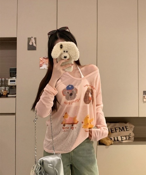 Ritzy(リッツィー)の「ドッグ&チーズプリントシアールーズロンT(Tシャツ/カットソー・レディース・ブルー/ピンク/ホワイト・FREE)」の12枚目の写真