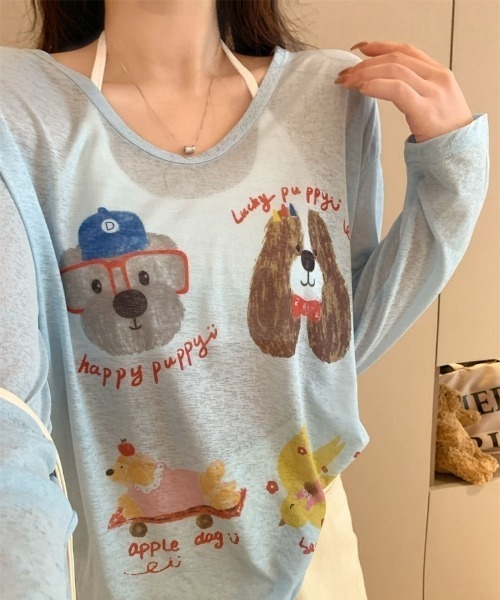 Ritzy(リッツィー)の「ドッグ&チーズプリントシアールーズロンT(Tシャツ/カットソー・レディース・ブルー/ピンク/ホワイト・FREE)」の13枚目の写真