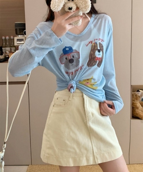 Ritzy(リッツィー)の「ドッグ&チーズプリントシアールーズロンT(Tシャツ/カットソー・レディース・ブルー/ピンク/ホワイト・FREE)」の14枚目の写真