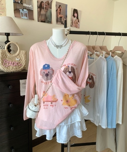 Ritzy(リッツィー)の「ドッグ&チーズプリントシアールーズロンT(Tシャツ/カットソー・レディース・ブルー/ピンク/ホワイト・FREE)」の16枚目の写真