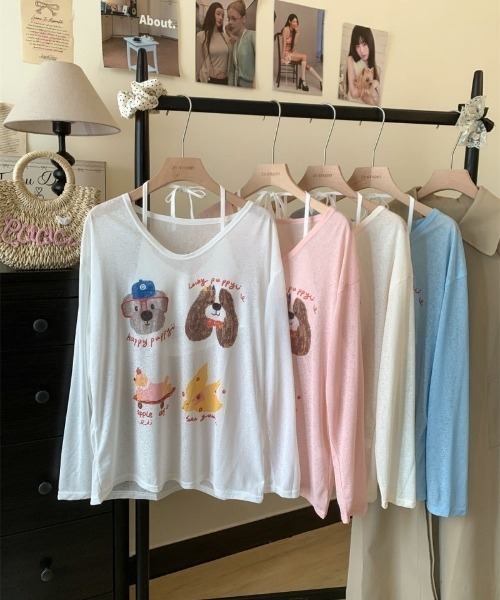 Ritzy(リッツィー)の「ドッグ&チーズプリントシアールーズロンT(Tシャツ/カットソー・レディース・ブルー/ピンク/ホワイト・FREE)」の17枚目の写真