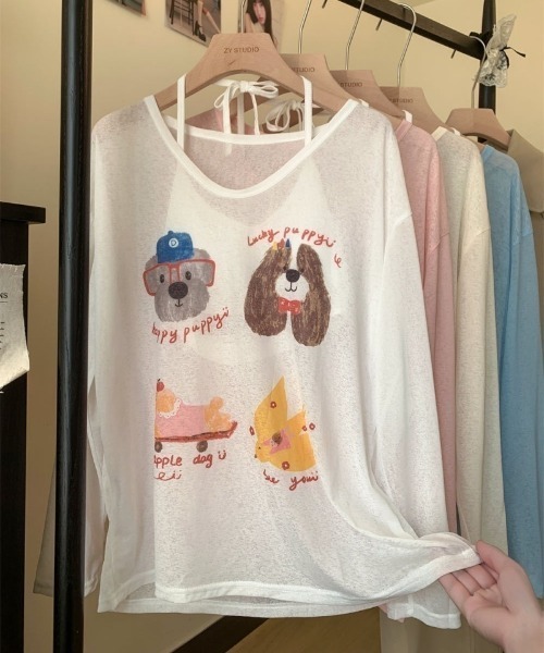 Ritzy(リッツィー)の「ドッグ&チーズプリントシアールーズロンT(Tシャツ/カットソー・レディース・ブルー/ピンク/ホワイト・FREE)」の18枚目の写真