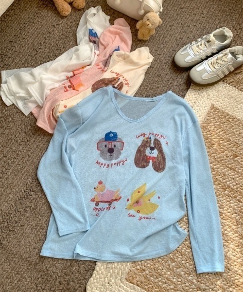 Ritzy(リッツィー)の「ドッグ&チーズプリントシアールーズロンT(Tシャツ/カットソー・レディース・ブルー/ピンク/ホワイト・FREE)」の20枚目の写真