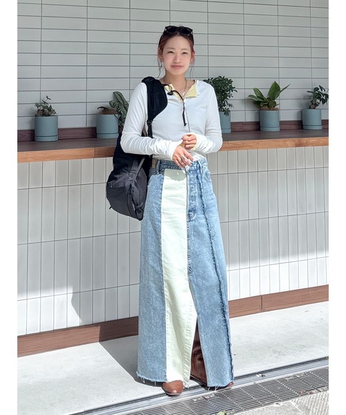 Ungrid(アングリッド)の「シアーヘンリーロンTee(Tシャツ/カットソー・レディース・ピンク/オフホワイト/ブラック/イエロー・FREE)」の20枚目の写真
