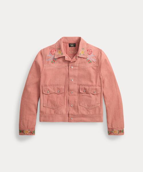 RRL(ダブル アール エル)の「エンブロイダリー コットンリネン シャツ ジャケット(カバーオール・レディース・レッド・1/2/3/4)」の1枚目の写真