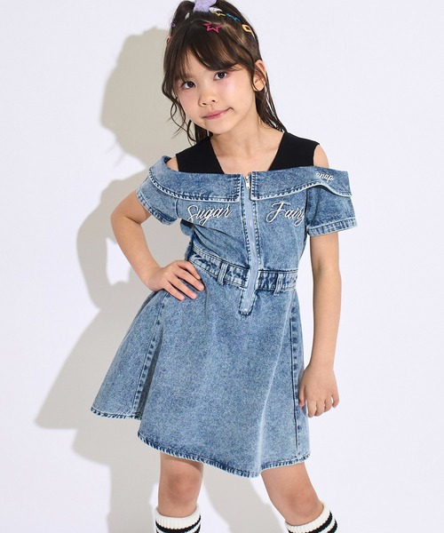 ANAP kids(アナップキッズ)の「ポシェット付 オフショル風 ワンピース(ワンピース・キッズ・ライトブルー/ピンク・120/130/110)」の1枚目の写真