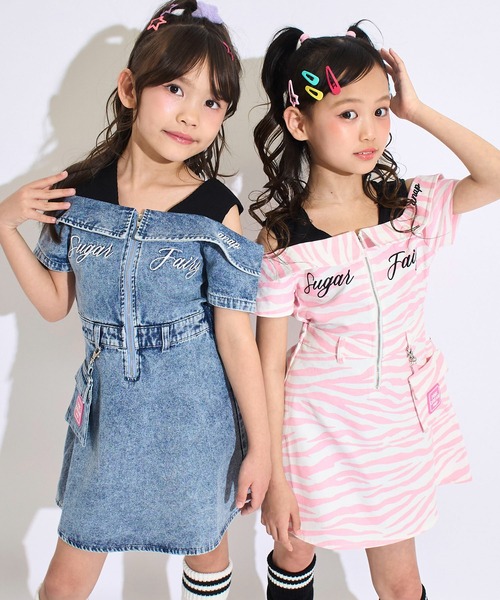 ANAP kids(アナップキッズ)の「ポシェット付 オフショル風 ワンピース(ワンピース・キッズ・ライトブルー/ピンク・120/130/110)」の4枚目の写真