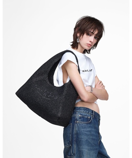 4367 極美品 MARC JACOBS マルチ変換アダプター ブラック ロゴ NEW】THE CROCHET SACK BAG/ザ クロシェ サック バッグ（かごバッグ
