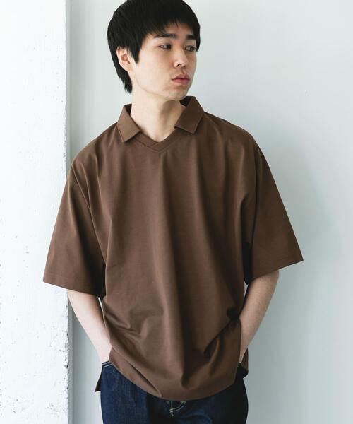 URBAN RESEARCH DOORS（アーバンリサーチドアーズ）の「『吸水速乾/防シワ/抗ピリング/UVカット/イージーケア』DRYMIX Vネック ポロカラー ショートスリーブ Tシャツ（Tシャツ/カットソー・メンズ・ブラウン/ネイビー・MEDIUM/LARGE）」の3枚目の写真