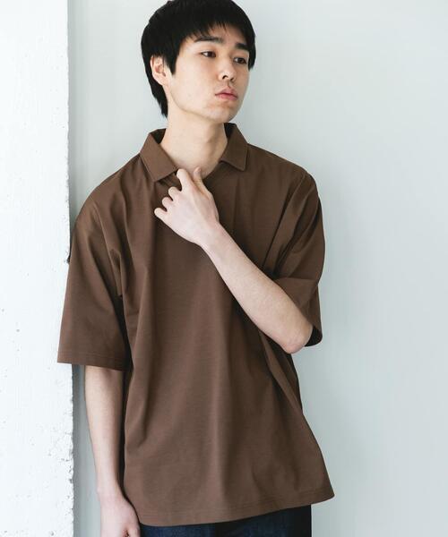 URBAN RESEARCH DOORS（アーバンリサーチドアーズ）の「『吸水速乾/防シワ/抗ピリング/UVカット/イージーケア』DRYMIX Vネック ポロカラー ショートスリーブ Tシャツ（Tシャツ/カットソー・メンズ・ブラウン/ネイビー・MEDIUM/LARGE）」の4枚目の写真
