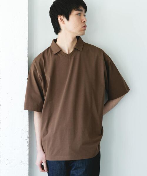 URBAN RESEARCH DOORS（アーバンリサーチドアーズ）の「『吸水速乾/防シワ/抗ピリング/UVカット/イージーケア』DRYMIX Vネック ポロカラー ショートスリーブ Tシャツ（Tシャツ/カットソー・メンズ・ブラウン/ネイビー・MEDIUM/LARGE）」の5枚目の写真