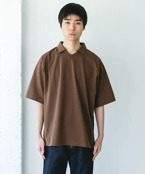 URBAN RESEARCH DOORS（アーバンリサーチドアーズ）の「『吸水速乾/防シワ/抗ピリング/UVカット/イージーケア』DRYMIX Vネック ポロカラー ショートスリーブ Tシャツ（Tシャツ/カットソー・メンズ・ブラウン/ネイビー・MEDIUM/LARGE）」の8枚目の写真