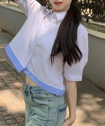 裾バイカラー半袖シャツ