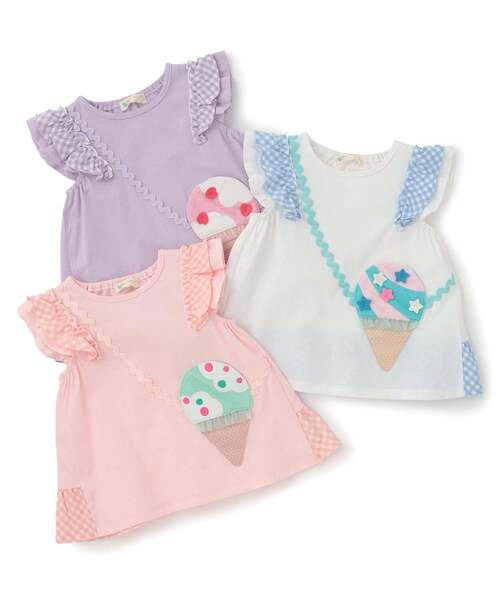 baby cheer（ベイビーチアー）の「【サーティワン アイスクリーム】ポシェットTシャツ（Tシャツ/カットソー・キッズ・オフホワイト/ラベンダー/ピンク・120cm/110cm/100cm/90cm/80ｃｍ）」の4枚目の写真